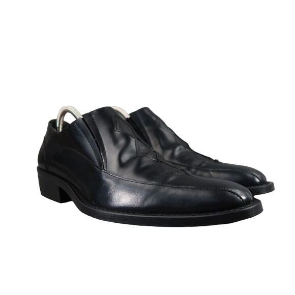 John Fluevog Shoes Mens 7.5 Loafer Slip On Black Leather Diamond Classic Vintage - Picture 1 of 16